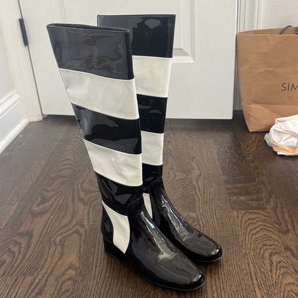 Saint Laurent Stripe Patent Leather Boot 37